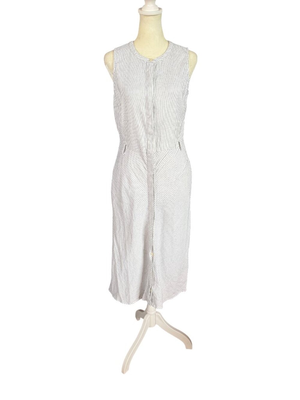 Banana Republic black and white pinstripe sleeveless button down midi dress 6